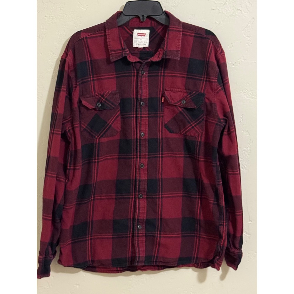 levis shirt XL red black buffalo plaid flannel 2 pocket button up mens
